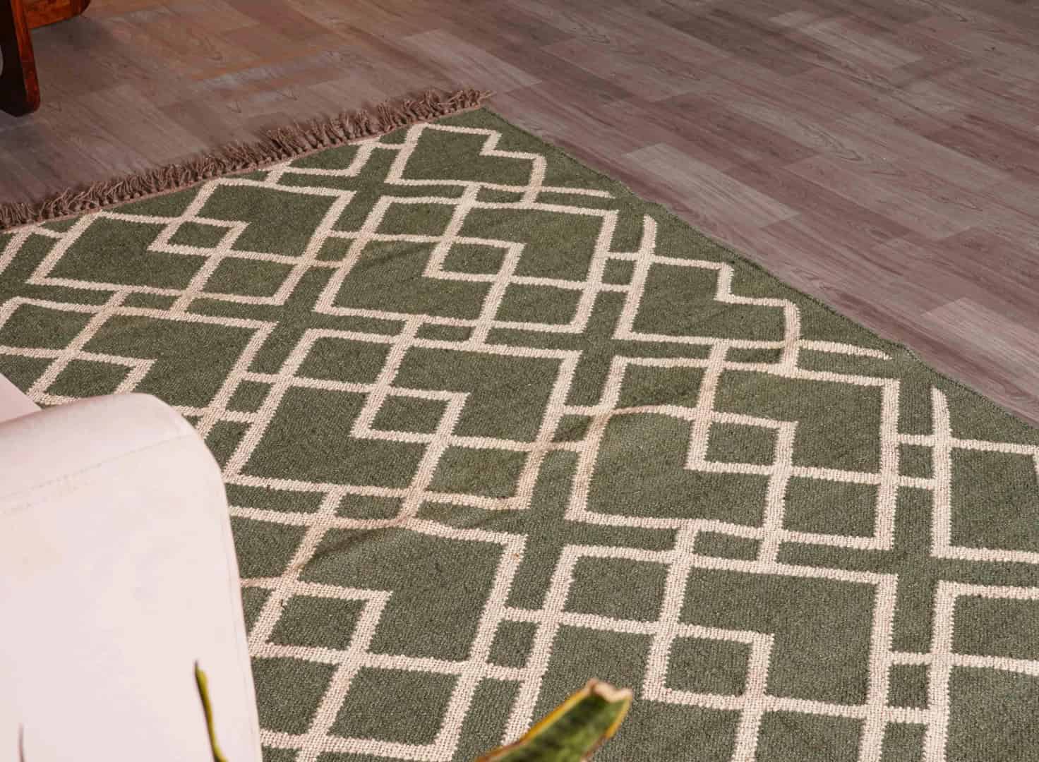 Green with Off White Design Wool Jute Traditional Kilim Rug Indian Rug Vintage Kilim Rugs Kilim Rug Vintage Rug Oushak Rug Vintage Large Area Rug  - Image 6