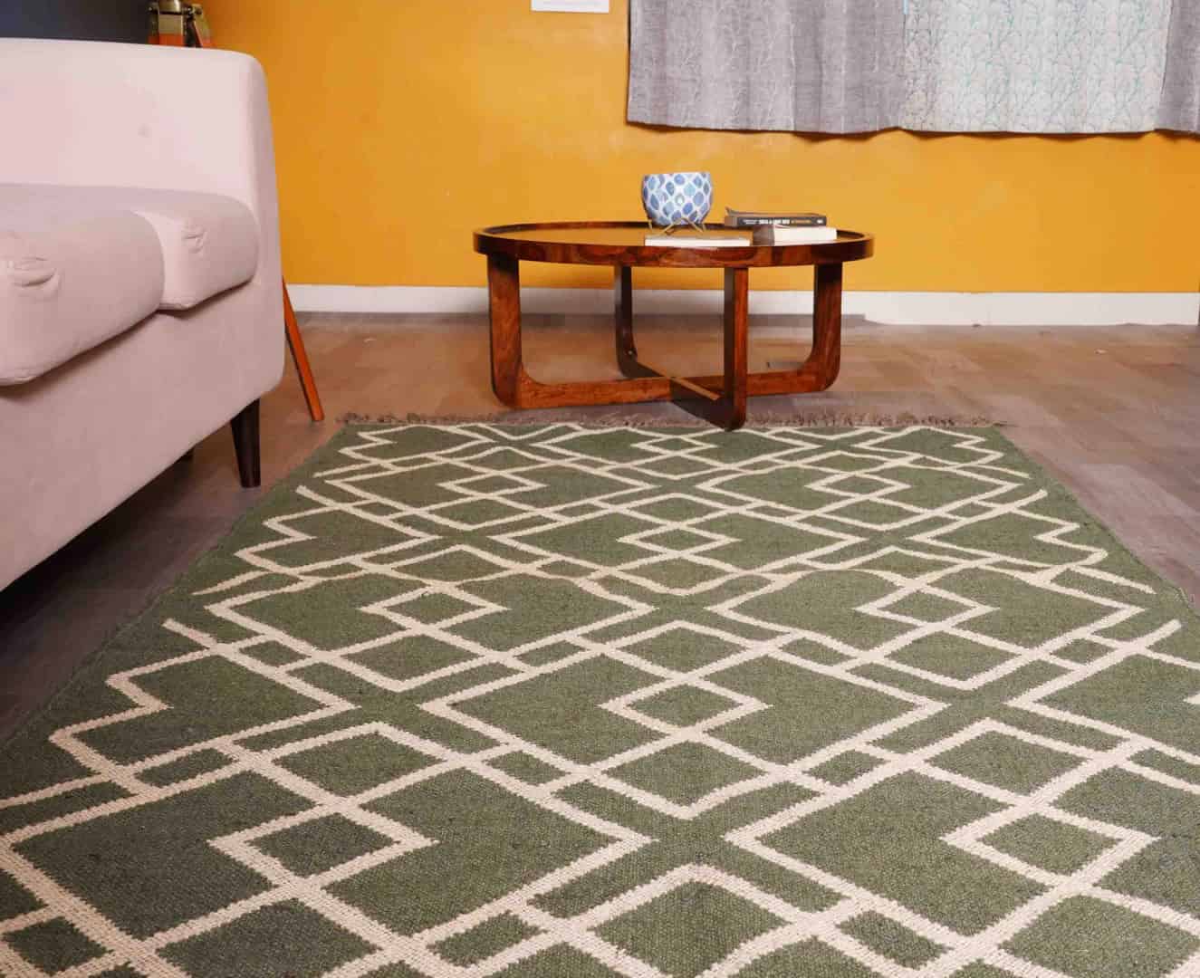 Green with Off White Design Wool Jute Traditional Kilim Rug Indian Rug Vintage Kilim Rugs Kilim Rug Vintage Rug Oushak Rug Vintage Large Area Rug  - Image 3