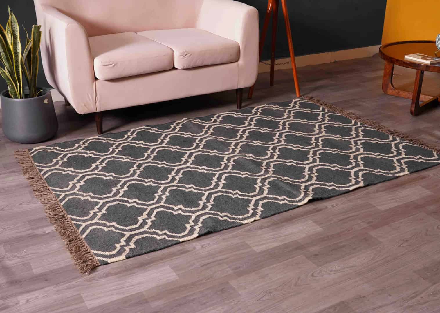 Black with Off White Design Handwoven Wool Jute Kilim Rug Rectangle Shape Large Kilim Dhurrie Rug Bohemian Jute Area Rug  - Image 4