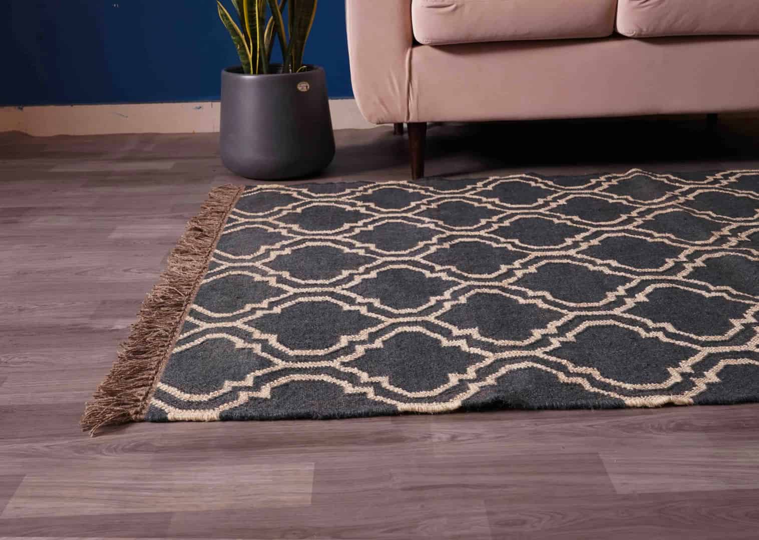 Black with Off White Design Handwoven Wool Jute Kilim Rug Rectangle Shape Large Kilim Dhurrie Rug Bohemian Jute Area Rug  - Image 5