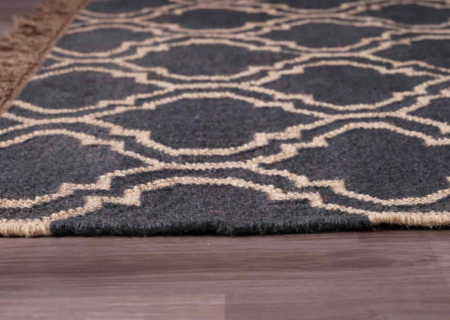 Black with Off White Design Handwoven Wool Jute Kilim Rug Rectangle Shape Large Kilim Dhurrie Rug Bohemian Jute Area Rug  - Image 7