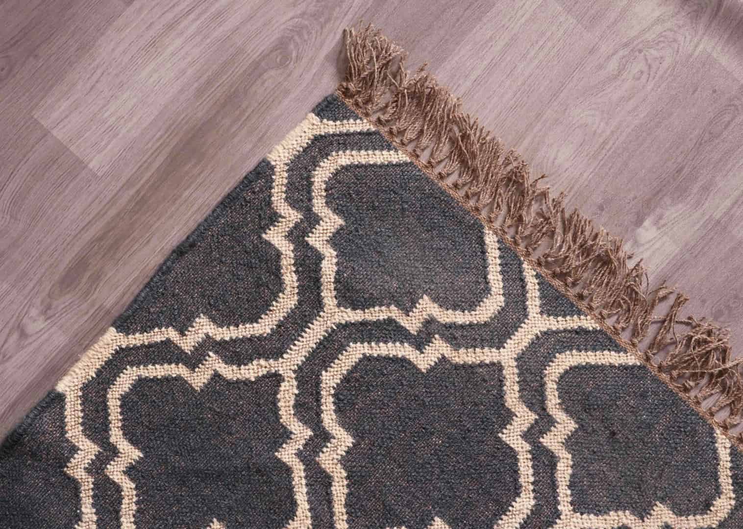 Black with Off White Design Handwoven Wool Jute Kilim Rug Rectangle Shape Large Kilim Dhurrie Rug Bohemian Jute Area Rug  - Image 6