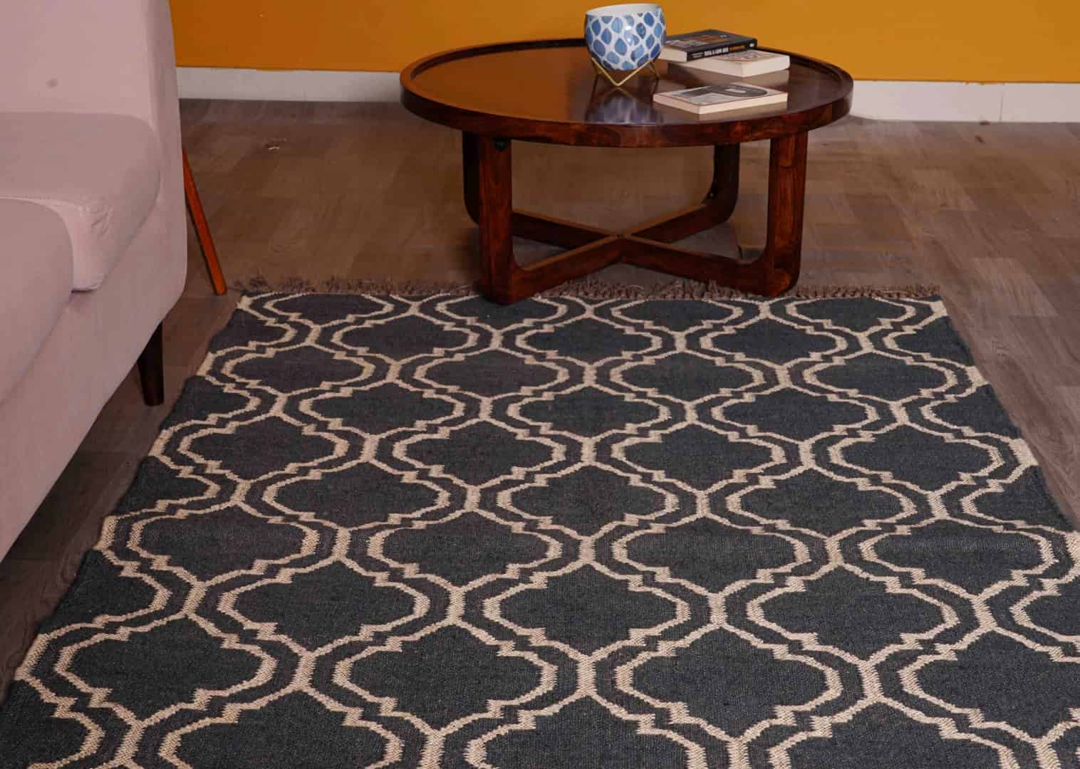 Black with Off White Design Handwoven Wool Jute Kilim Rug Rectangle Shape Large Kilim Dhurrie Rug Bohemian Jute Area Rug  - Image 2