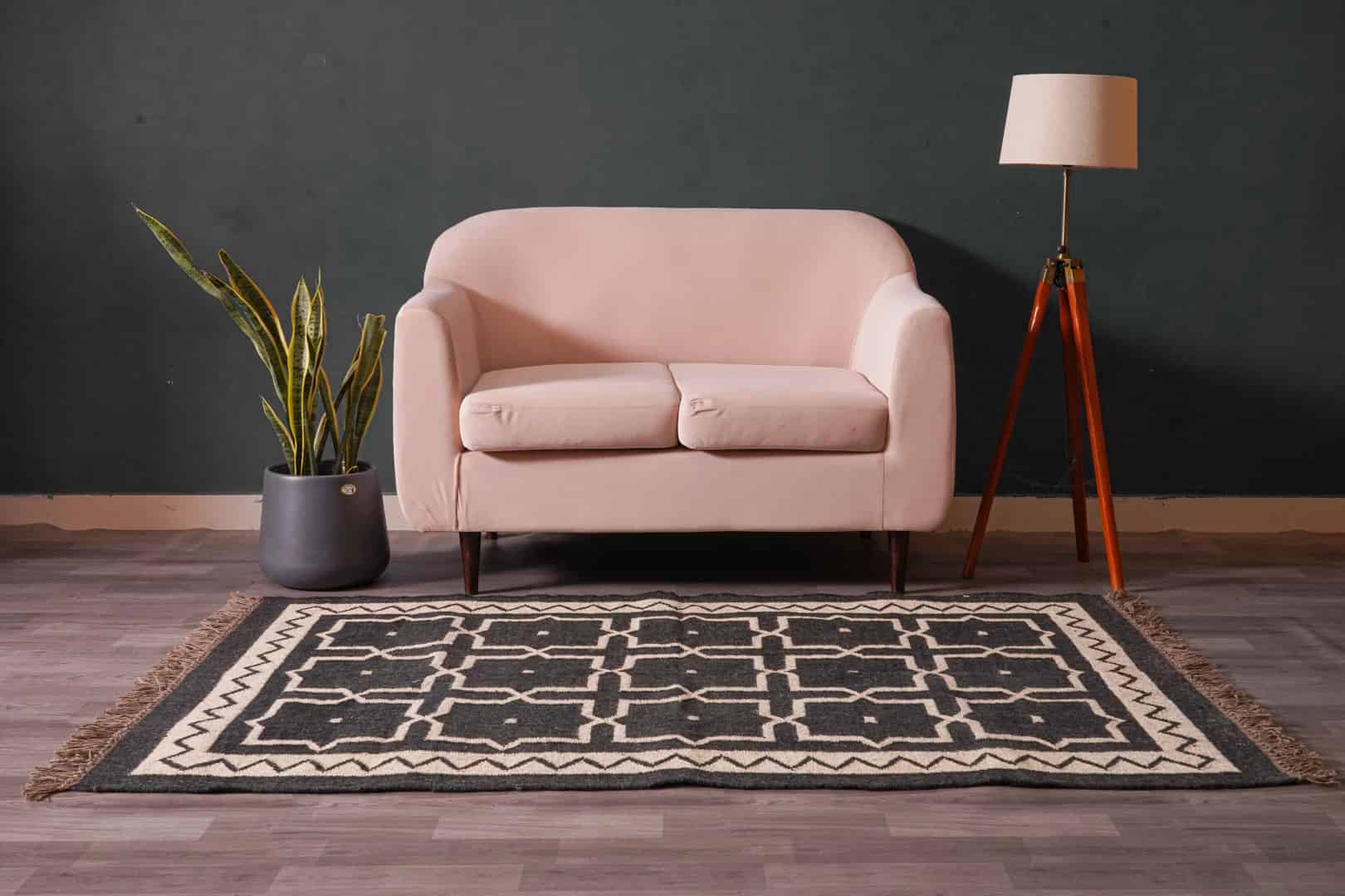 Village Art Handwoven Black with Off White Design Wool Jute Kilim Rug Traditional Indian Jute Area Rug Indian Decor Jute Rug  - Image 2