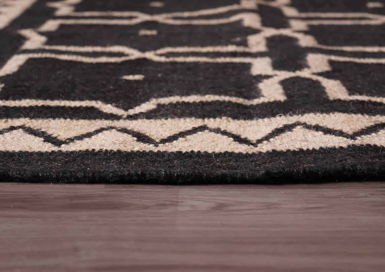 Village Art Handwoven Black with Off White Design Wool Jute Kilim Rug Traditional Indian Jute Area Rug Indian Decor Jute Rug  - Image 4