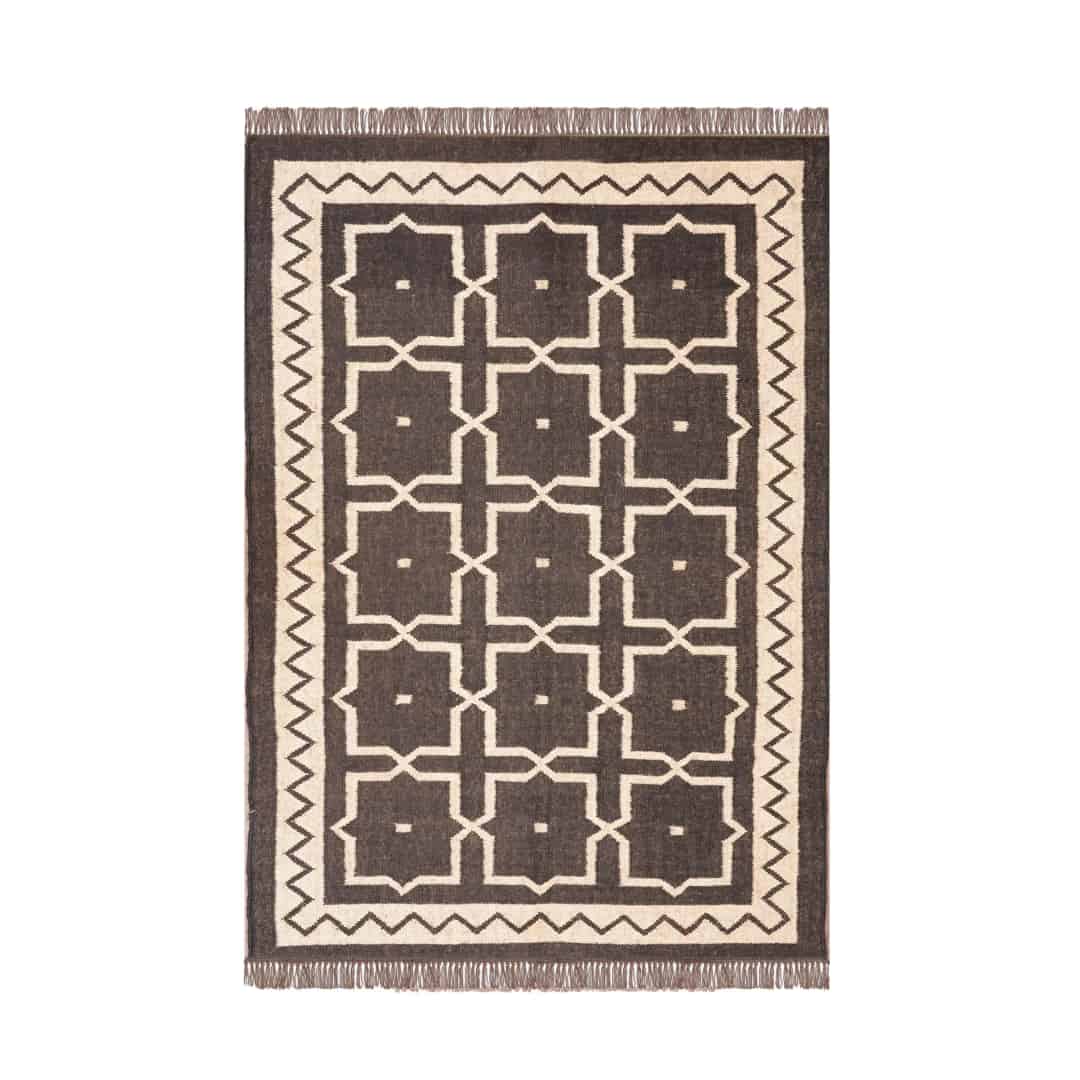 Village Art Handwoven Black with Off White Design Wool Jute Kilim Rug Traditional Indian Jute Area Rug Indian Decor Jute Rug  - Image 1