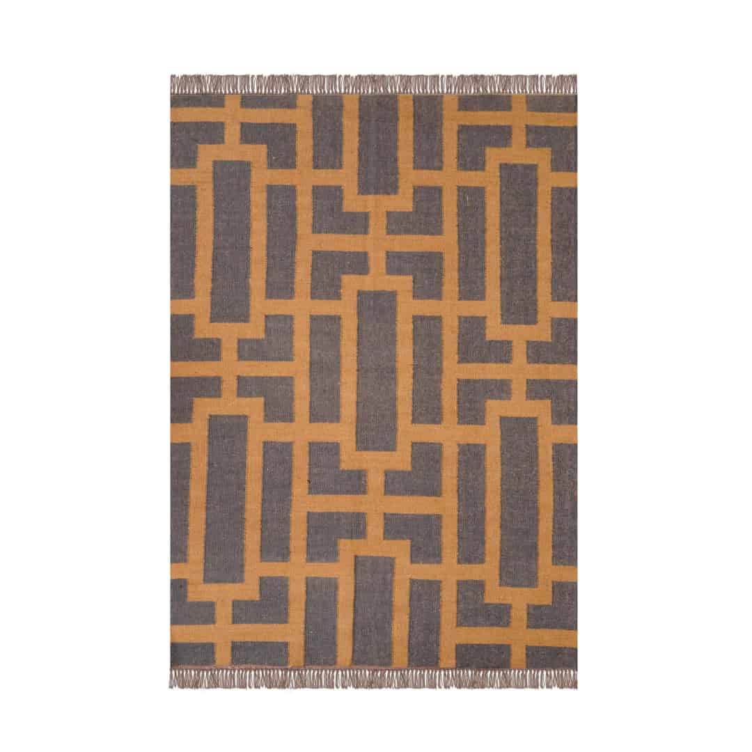 Custom Size Handwoven Black with Orange Design Wool Jute Vintage Kilim Rug Traditional Wool Kilim Rug With Fringes Decor Large Dhurrie - Image 1