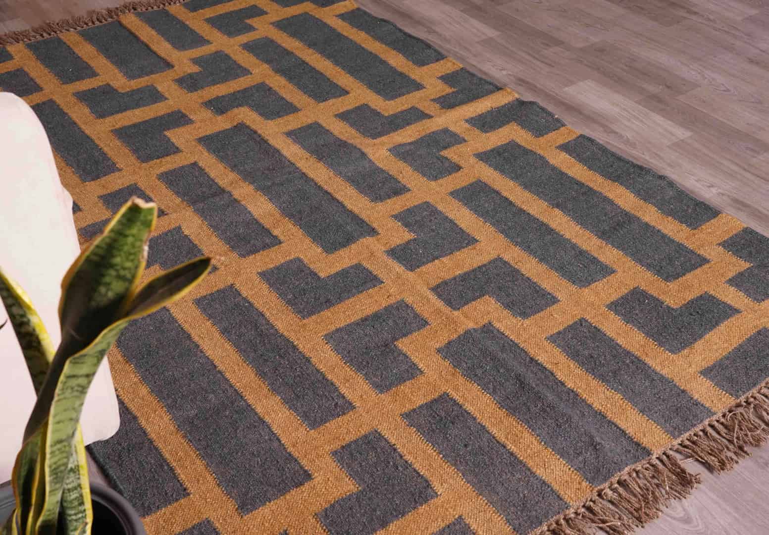 Custom Size Handwoven Black with Orange Design Wool Jute Vintage Kilim Rug Traditional Wool Kilim Rug With Fringes Decor Large Dhurrie - Image 3