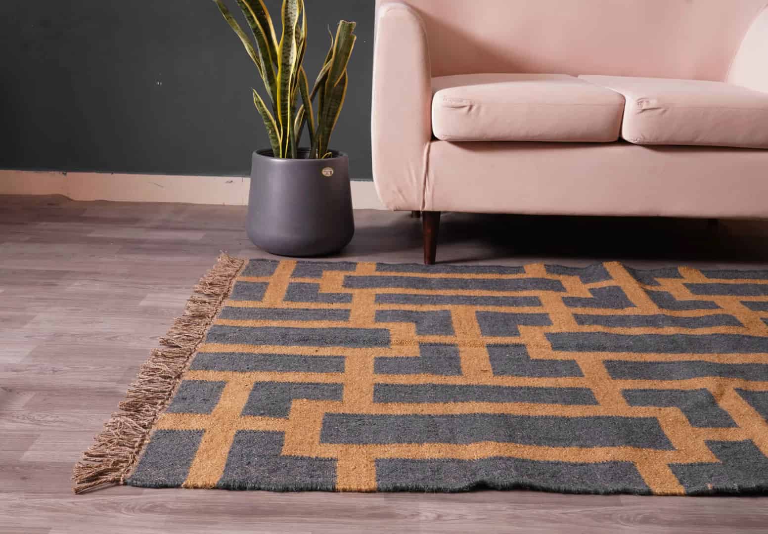 Custom Size Handwoven Black with Orange Design Wool Jute Vintage Kilim Rug Traditional Wool Kilim Rug With Fringes Decor Large Dhurrie - Image 5