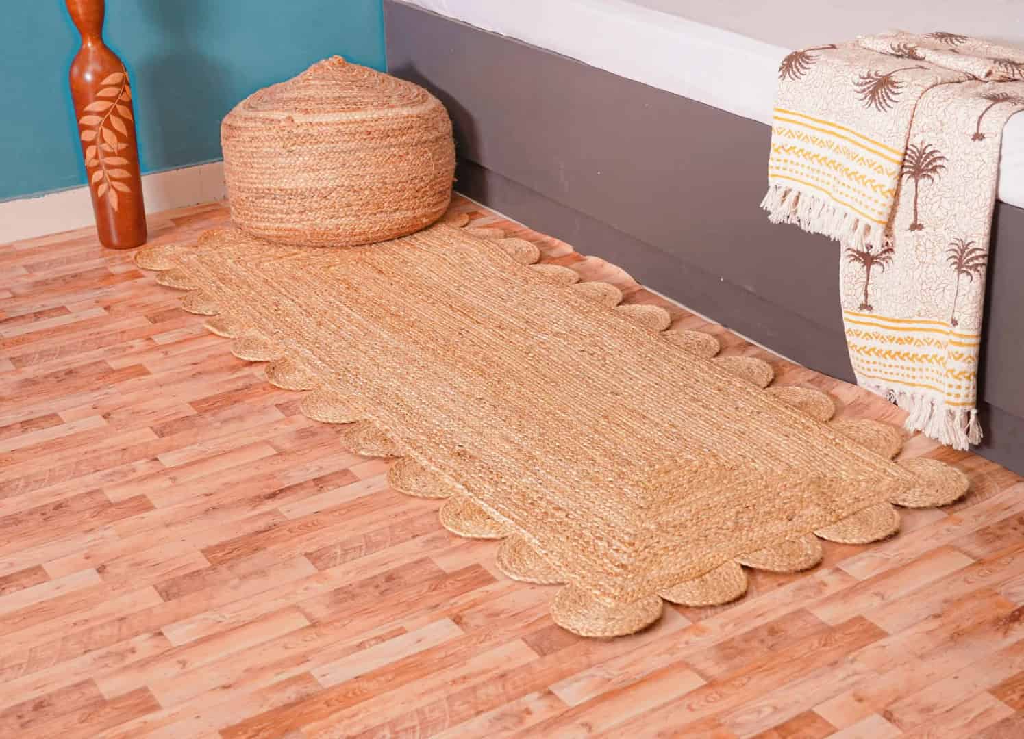 Scalloped Pattern Handmade Natural Jute Braided Runner Rug - Image 2