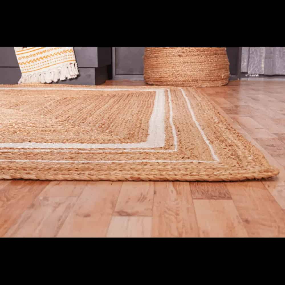 Handmade Natural Jute Braided Runner Rug with Triple Line White Border - Image 6