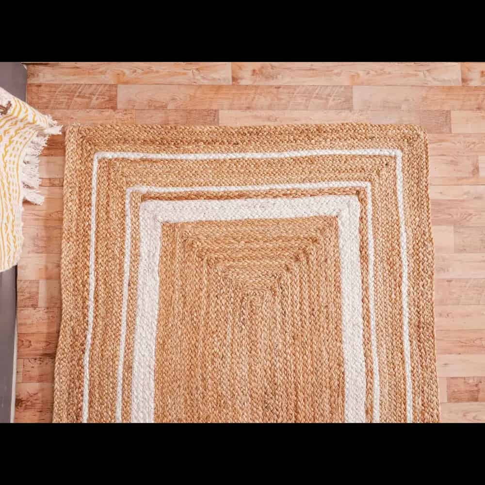 Handmade Natural Jute Braided Runner Rug with Triple Line White Border - Image 8
