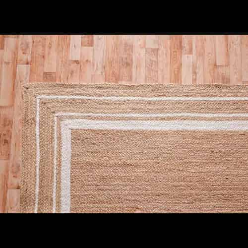White Triple Line Border Jute Rug With Natural Rug  - Image 6