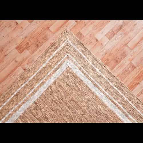 White Triple Line Border Jute Rug With Natural Rug  - Image 7