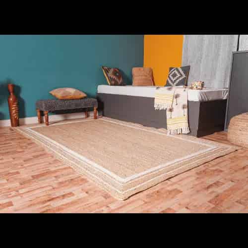 White Triple Line Border Jute Rug With Natural Rug  - Image 4