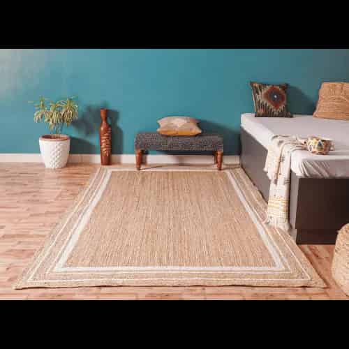 White Triple Line Border Jute Rug With Natural Rug  - Image 2