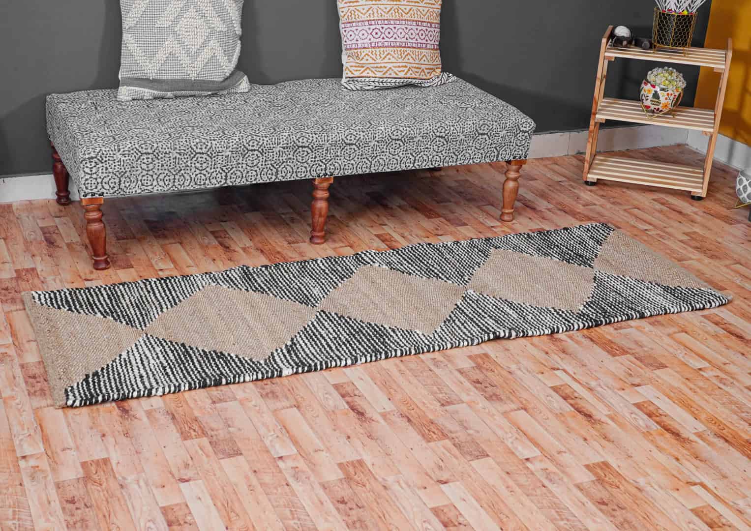 Indian Handwoven Natural Jute Hemp Runner Rug with White and Black Stripes Line Decor Rug For Living Room And Kitchen Decor Rug  - Image 3