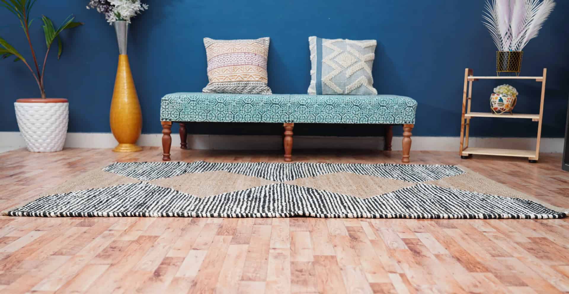 Indian Handwoven Natural Jute Hemp Runner Rug with White and Black Stripes Line Decor Rug For Living Room And Kitchen Decor Rug  - Image 6