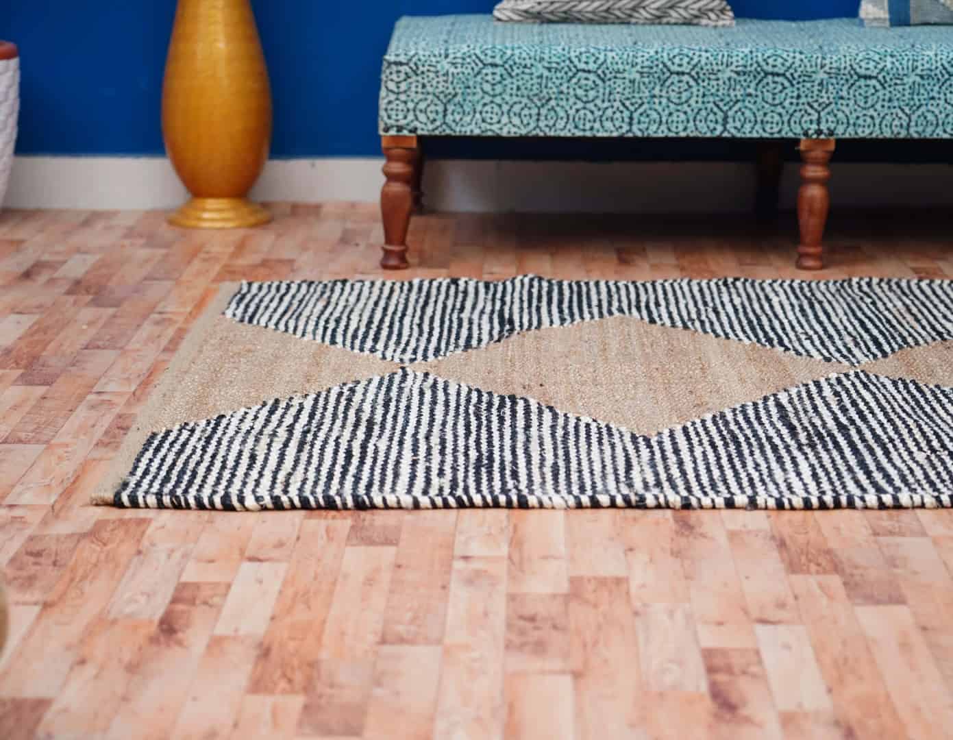 Indian Handwoven Natural Jute Hemp Runner Rug with White and Black Stripes Line Decor Rug For Living Room And Kitchen Decor Rug  - Image 4