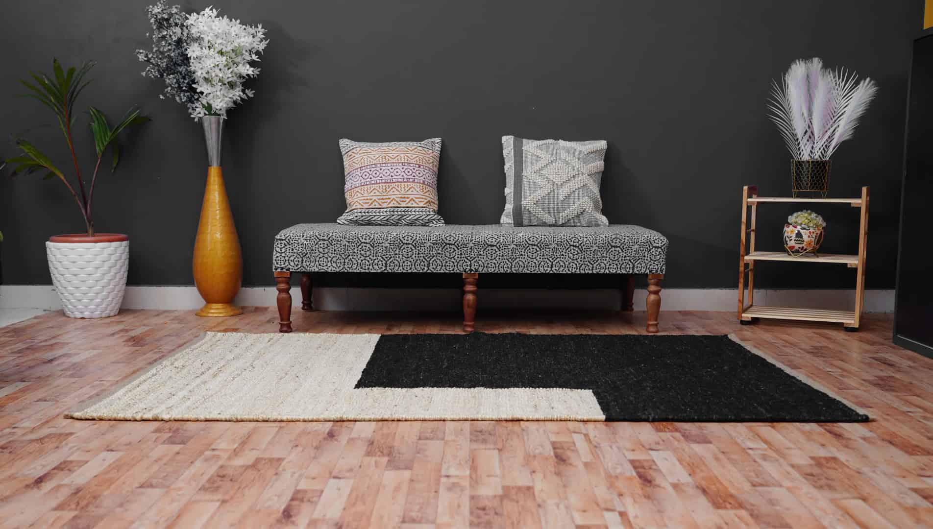 Black and Off White Indian Handwoven Custom Size Jute Hemp Rug Yoga Mat hemp large Rug For living Room Vintage Jute Area Rug  - Image 4