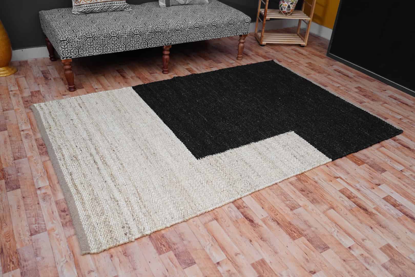 Black and Off White Indian Handwoven Custom Size Jute Hemp Rug Yoga Mat hemp large Rug For living Room Vintage Jute Area Rug  - Image 2