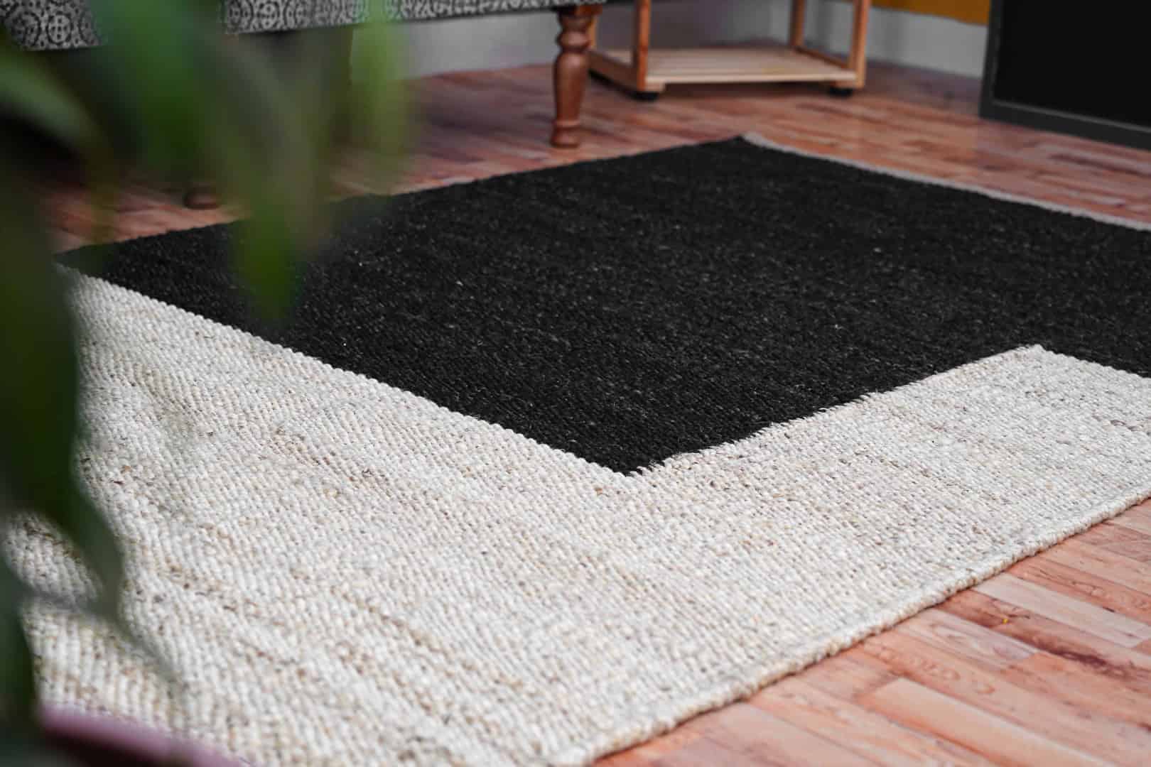 Black and Off White Indian Handwoven Custom Size Jute Hemp Rug Yoga Mat hemp large Rug For living Room Vintage Jute Area Rug  - Image 5