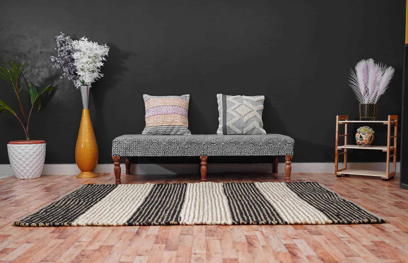 Off White Black and Beige Handwoven Custom Size Jute Hemp Rectangle Shape large Hemp Jute Dhurrie - Image 2