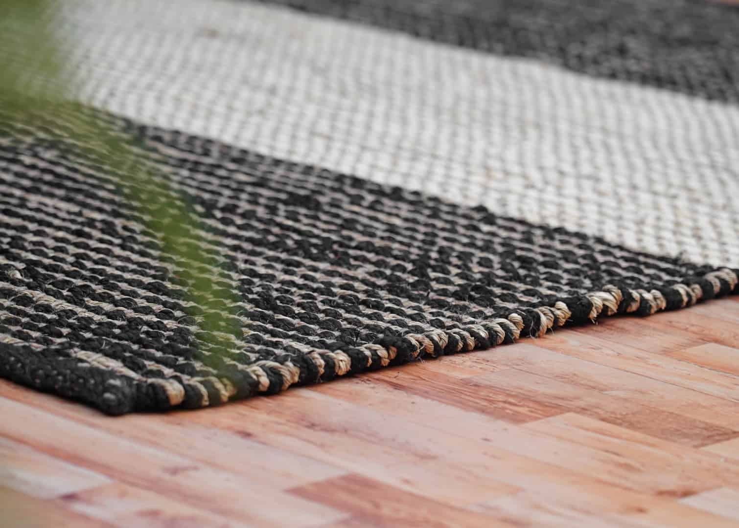 Off White Black and Beige Handwoven Custom Size Jute Hemp Rectangle Shape large Hemp Jute Dhurrie - Image 6