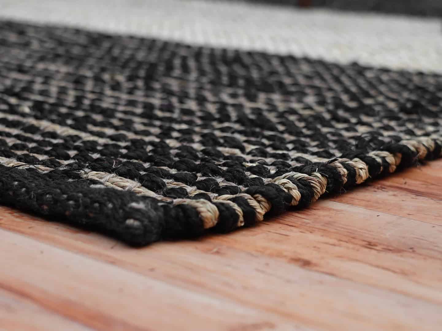 Off White Black and Beige Handwoven Custom Size Jute Hemp Rectangle Shape large Hemp Jute Dhurrie - Image 4