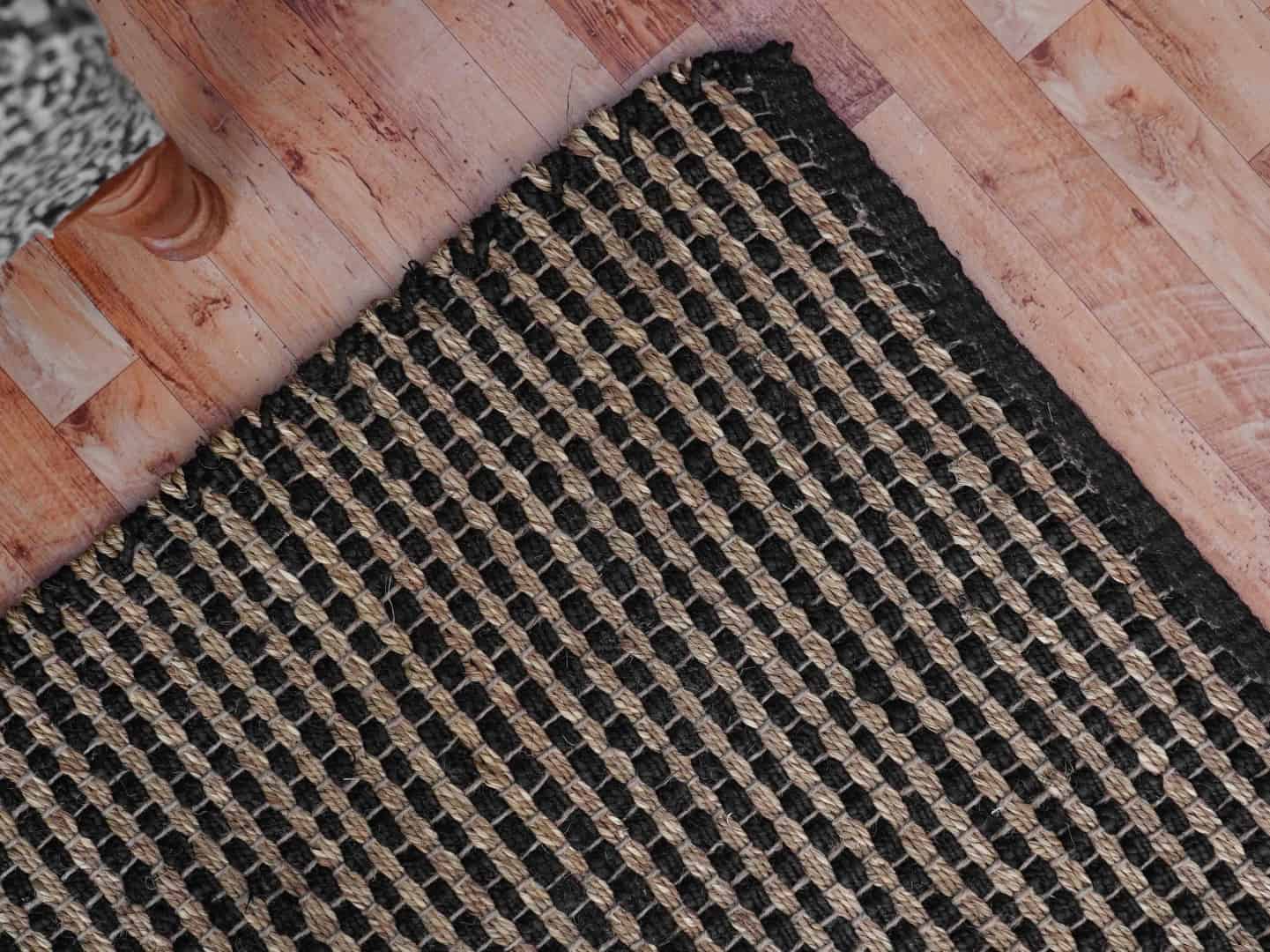 Off White Black and Beige Handwoven Custom Size Jute Hemp Rectangle Shape large Hemp Jute Dhurrie - Image 7