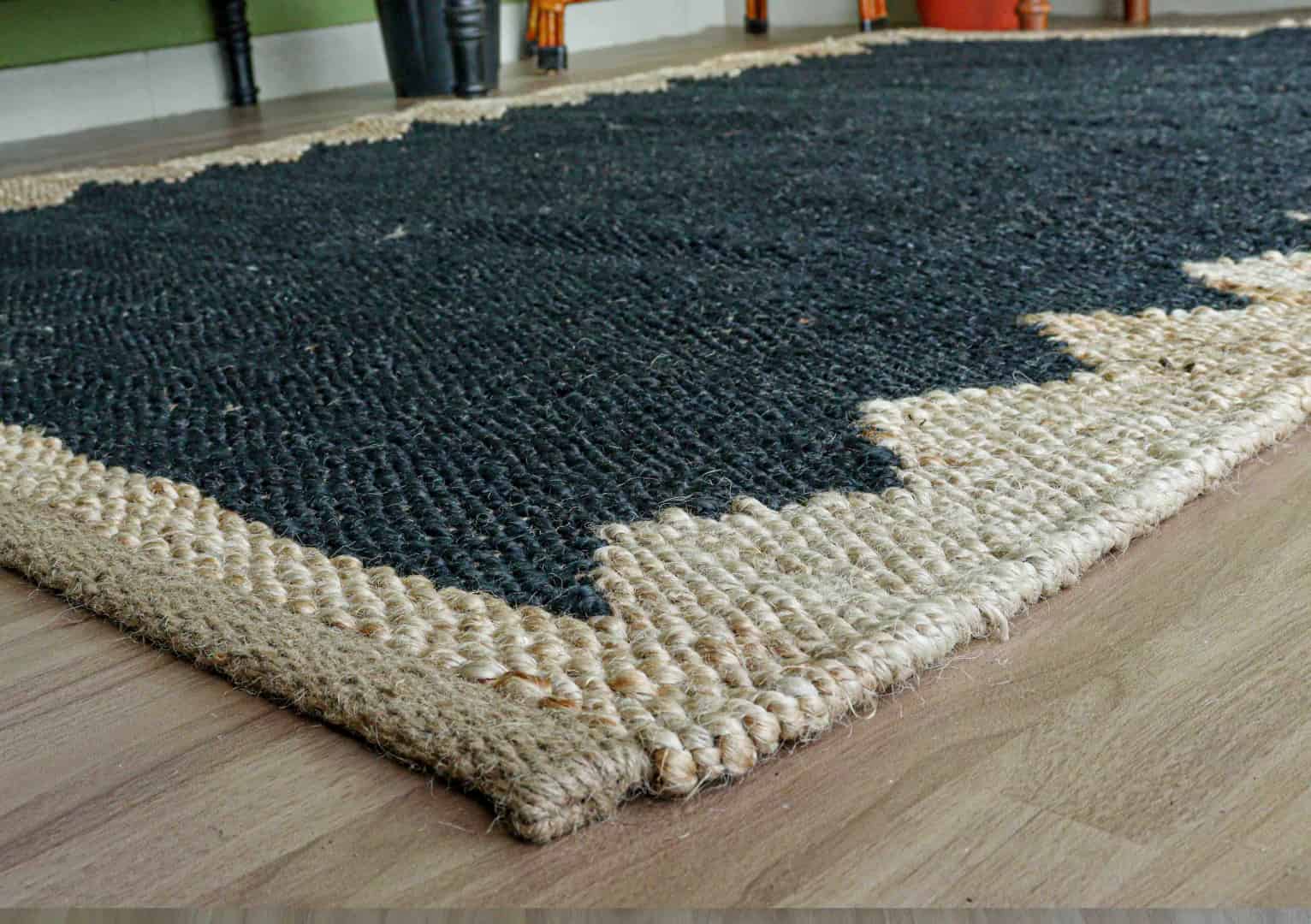 Indian Handwoven Black Jute Hemp Rug with Off White Design Hemp Decor Jute Rug For Living Home Rectangle Shape Rug Vintage Hemp Jute Dhurrie - Image 4