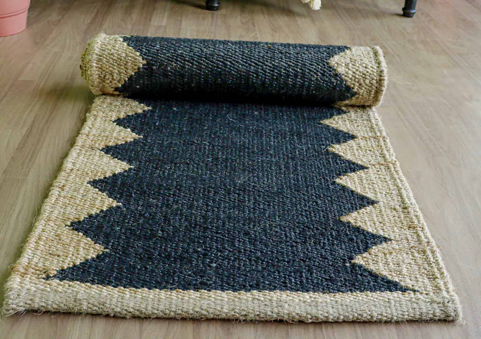 Indian Handwoven Black Jute Hemp Rug with Off White Design Hemp Decor Jute Rug For Living Home Rectangle Shape Rug Vintage Hemp Jute Dhurrie - Image 8