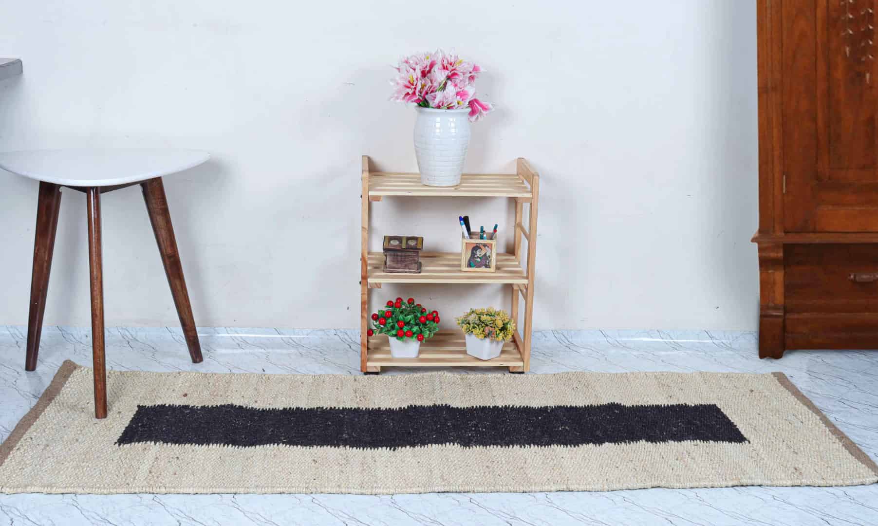 Custom Size Decorative Handwoven Off White and Black Jute Hemp Runner Rug Yoga mat Throw Carpet Hemp Jute Runner Rug - Image 2