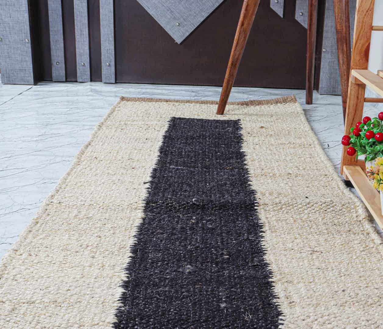 Custom Size Decorative Handwoven Off White and Black Jute Hemp Runner Rug Yoga mat Throw Carpet Hemp Jute Runner Rug - Image 4