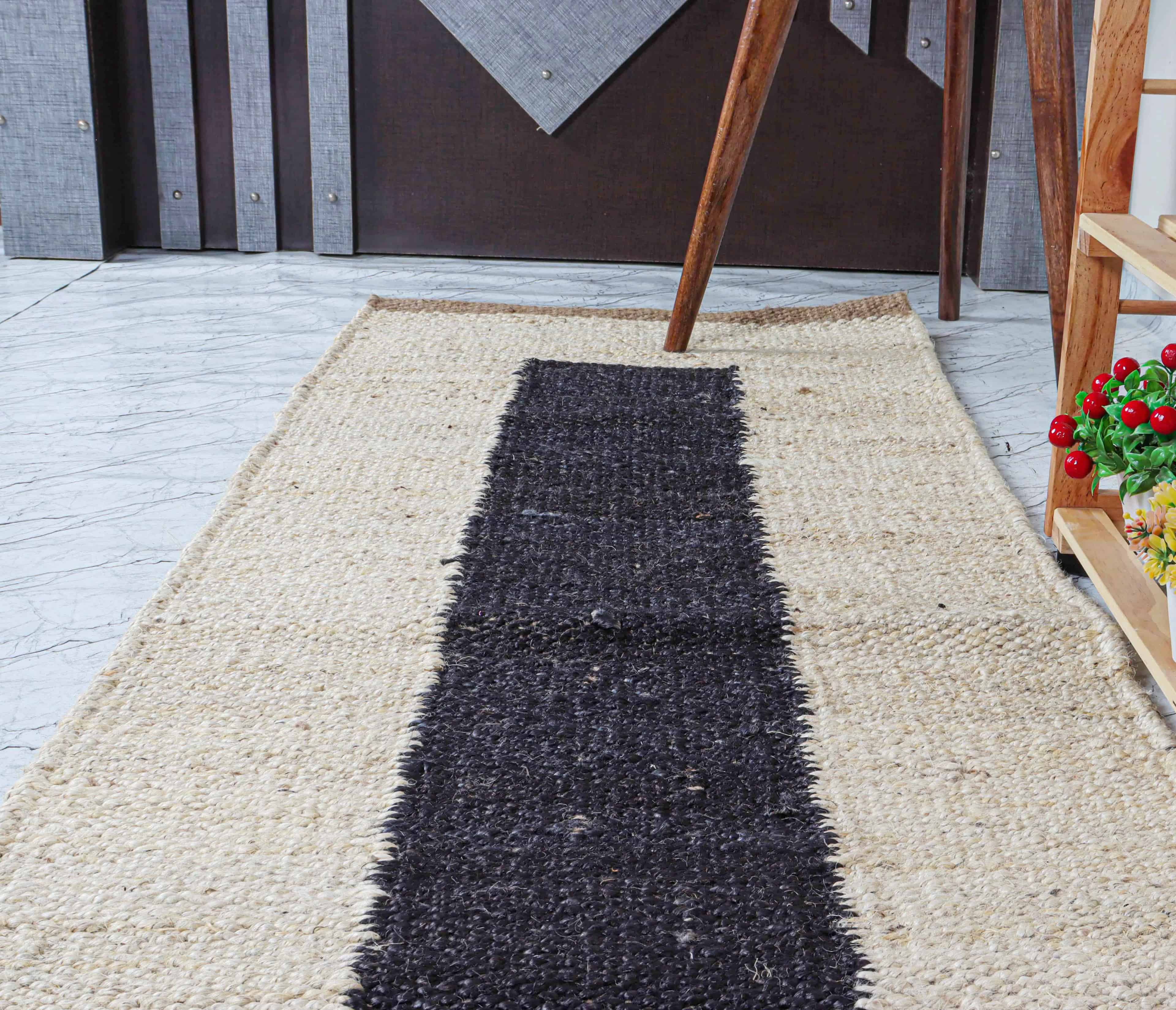 Custom Size Decorative Handwoven Off White and Black Jute Hemp Runner Rug Yoga mat Throw Carpet Hemp Jute Runner Rug - Image 4