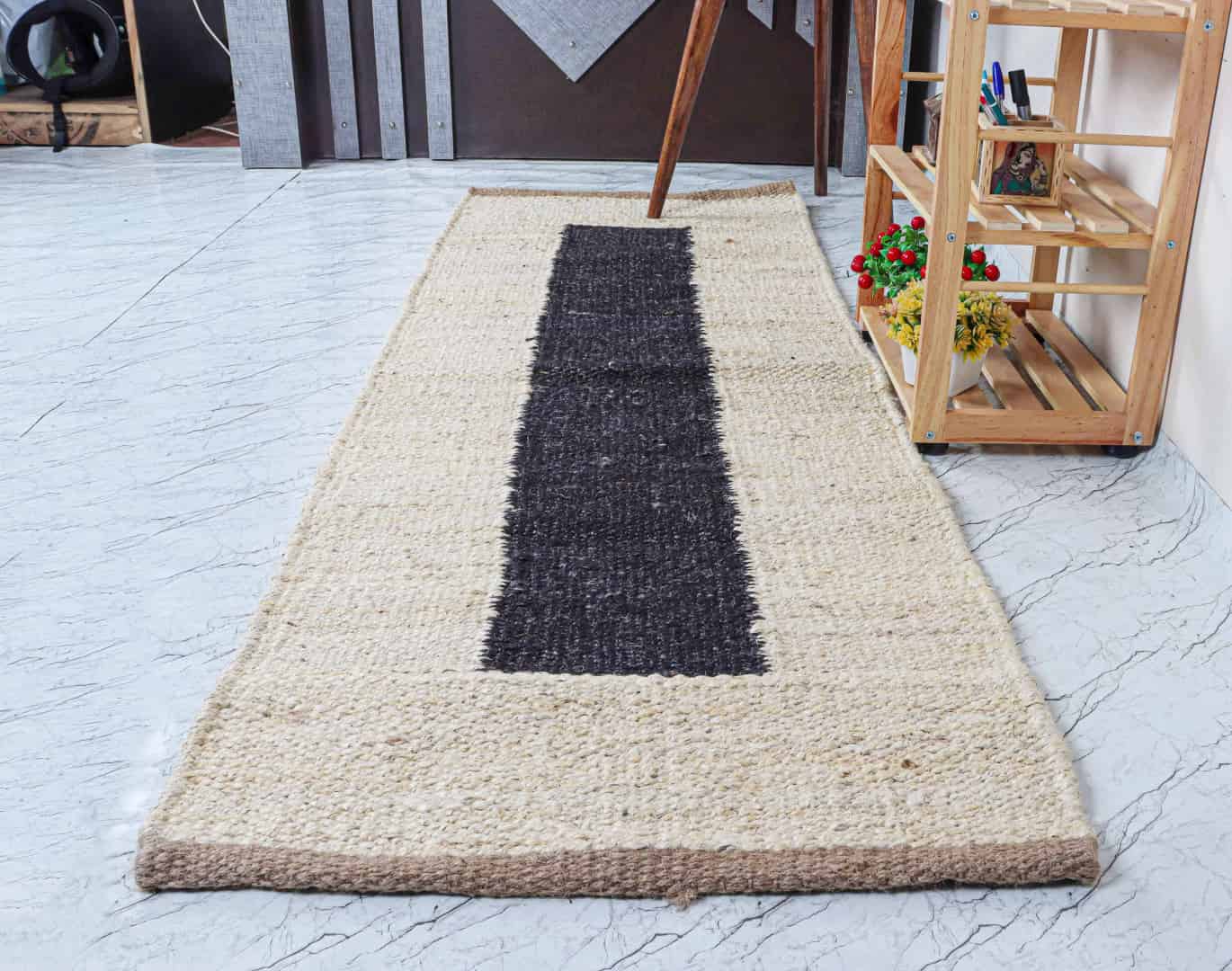 Custom Size Decorative Handwoven Off White and Black Jute Hemp Runner Rug Yoga mat Throw Carpet Hemp Jute Runner Rug - Image 1