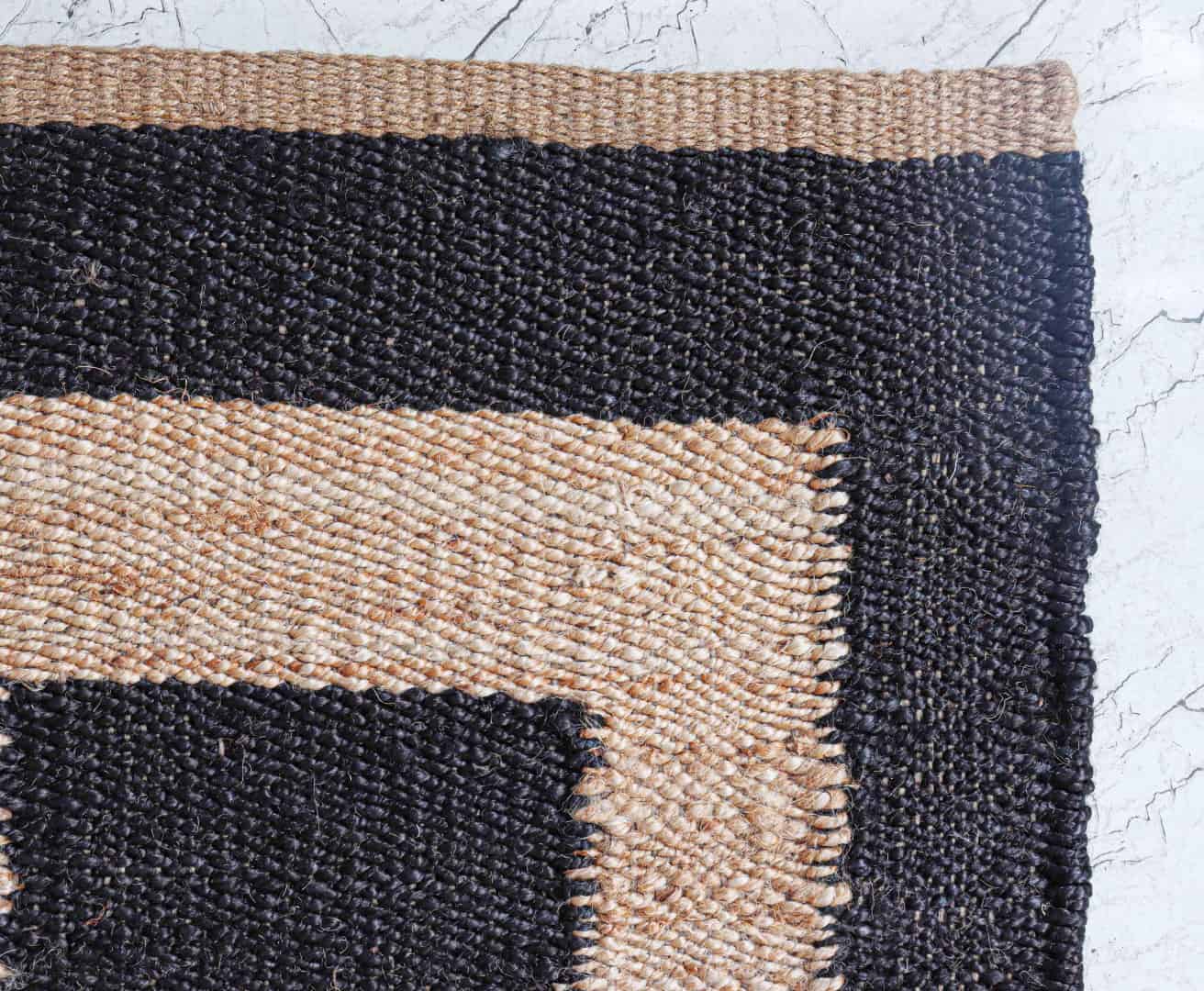 Indian Handloomed Custom Size Black Jute Hemp Runner Rug With Beige Border for Yoga Mat Large Dhurrie Rug Living Room Decor Rug  - Image 6