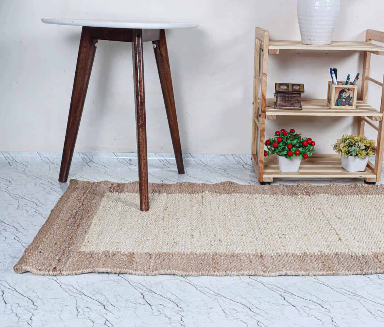 Hand Woven Off White Jute Hemp Stair Decor Runner Rug with Natural Border Large Dhurrie Rug Vintage Boho Decor Hemp Jute Dhurrie - Image 3