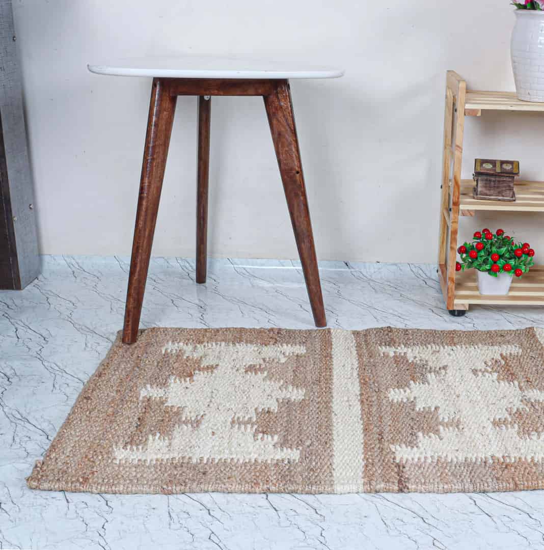Beige Hemp Runner Jute Rug with Off White Design Hand Woven Large Area Stair Jute Hemp Runner Rug Living Home Decor Rug  - Image 3