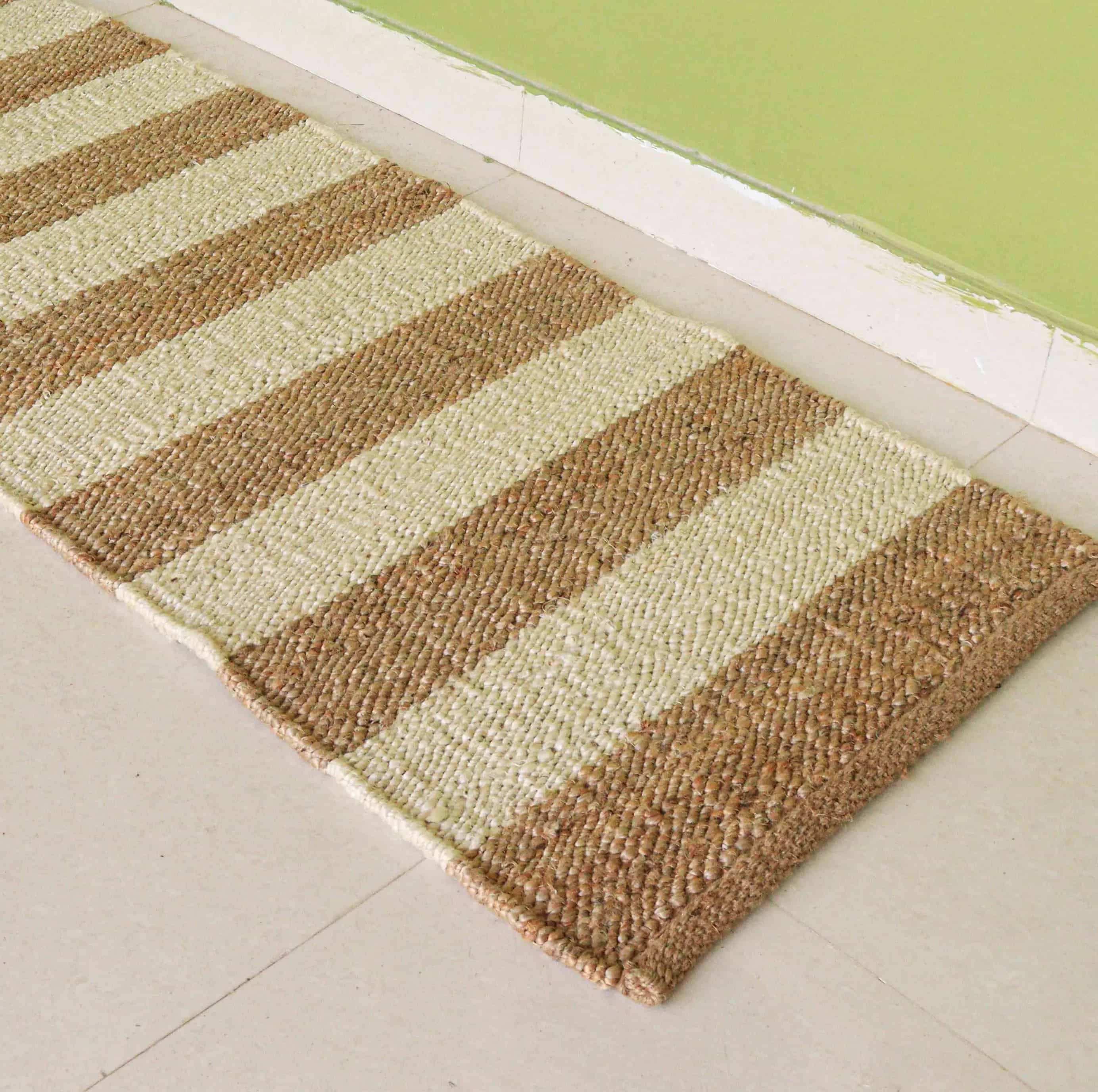 Indian Hand Loomed Hallway Beige Jute Hemp Runner Rug with White Stripes Line Decor Rug Living Room And Kitchen Decor Rug - Image 3