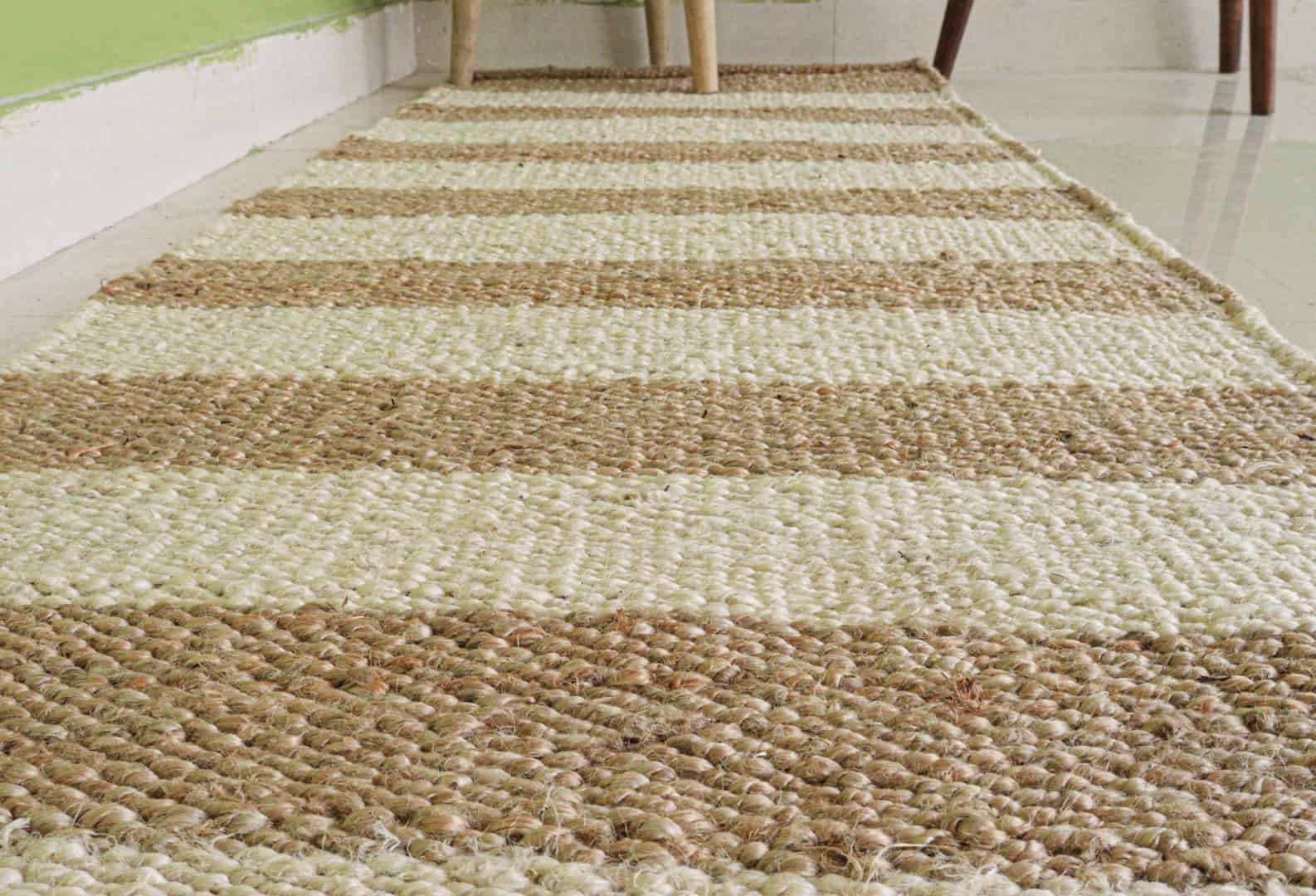 Indian Hand Loomed Hallway Beige Jute Hemp Runner Rug with White Stripes Line Decor Rug Living Room And Kitchen Decor Rug - Image 6