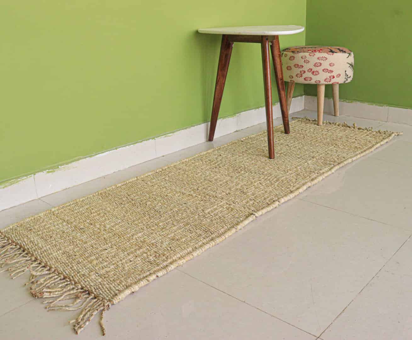 Off White Hand Loomed Jute Hemp Runner Rug with Fringes Decor Rug Large Area Runner Rug Doormat Bed side Runner Rug - Image 2