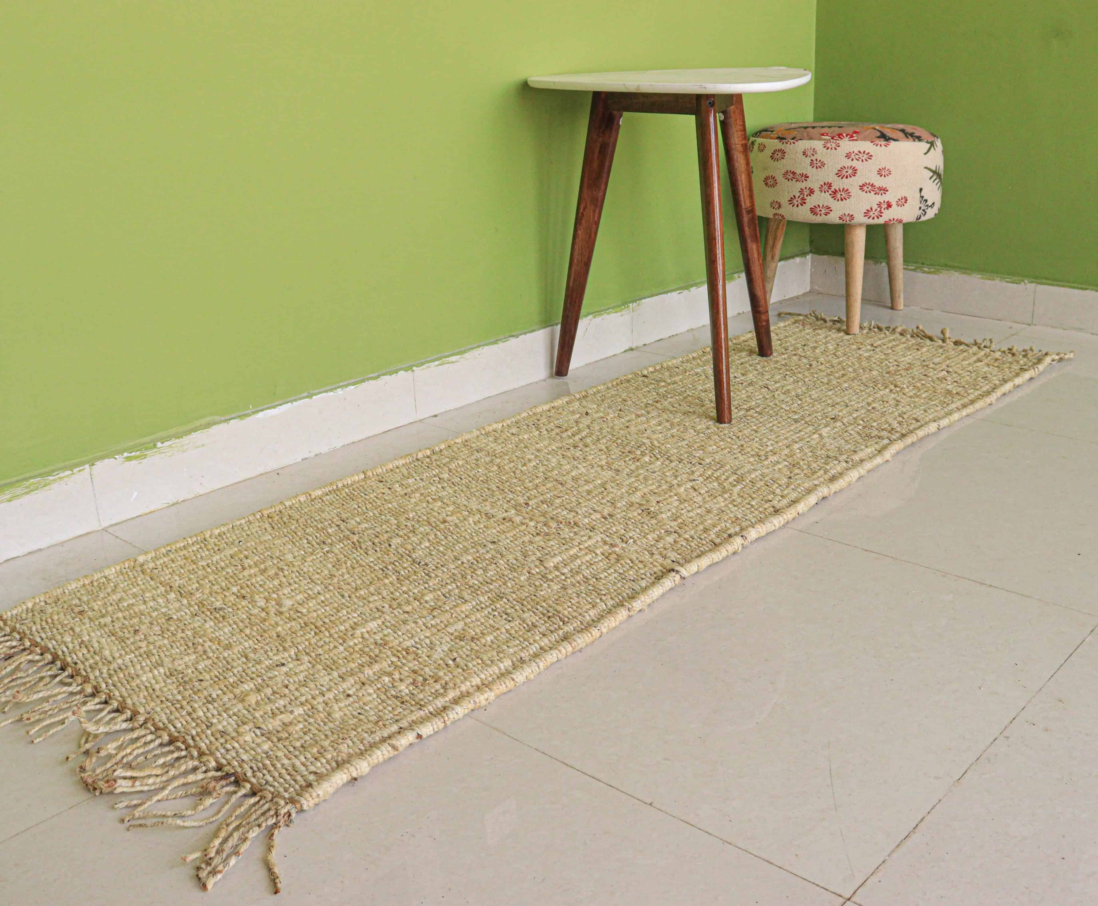 Off White Hand Loomed Jute Hemp Runner Rug with Fringes Decor Rug Large Area Runner Rug Doormat Bed side Runner Rug - Image 2