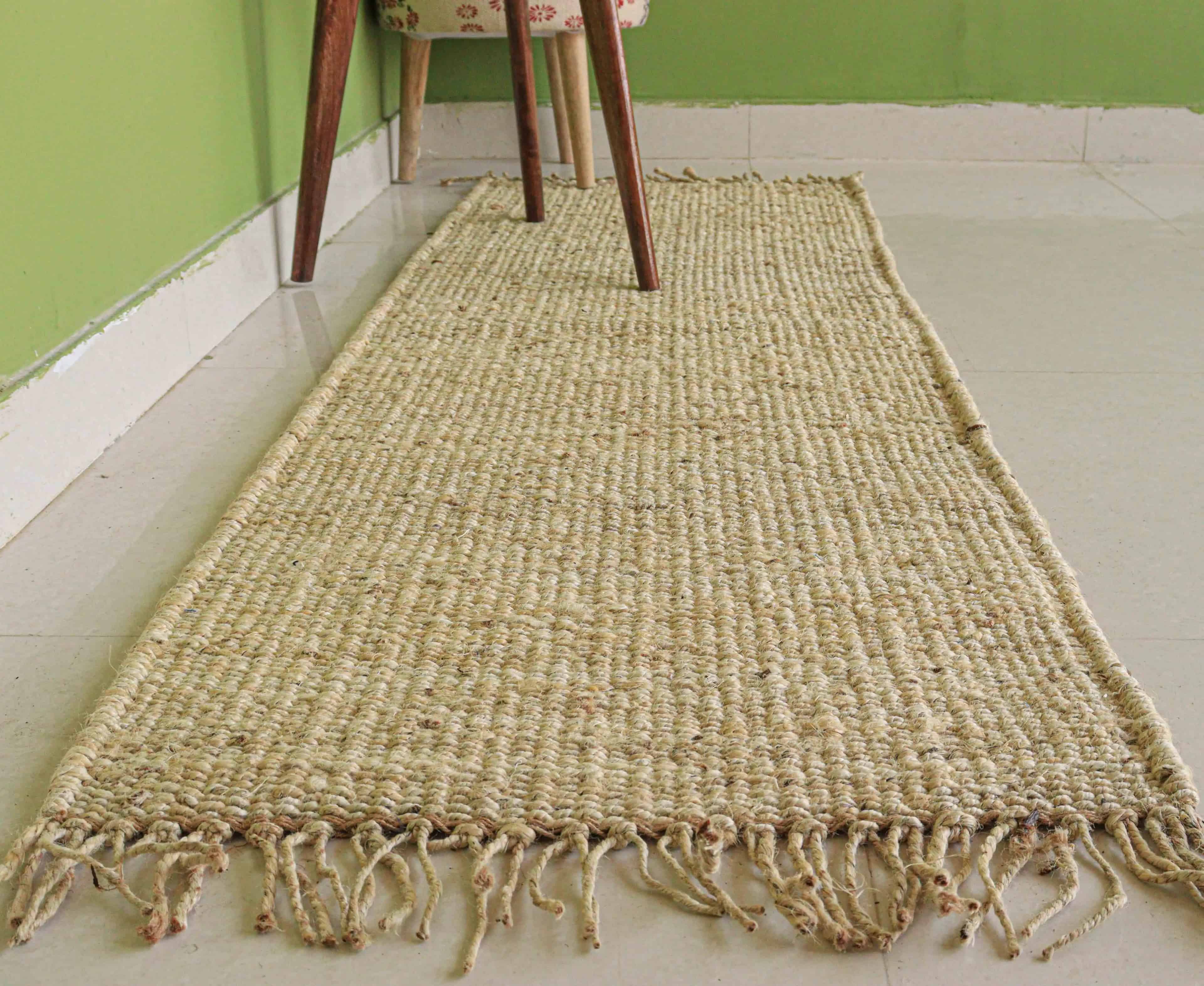 Off White Hand Loomed Jute Hemp Runner Rug with Fringes Decor Rug Large Area Runner Rug Doormat Bed side Runner Rug - Image 3