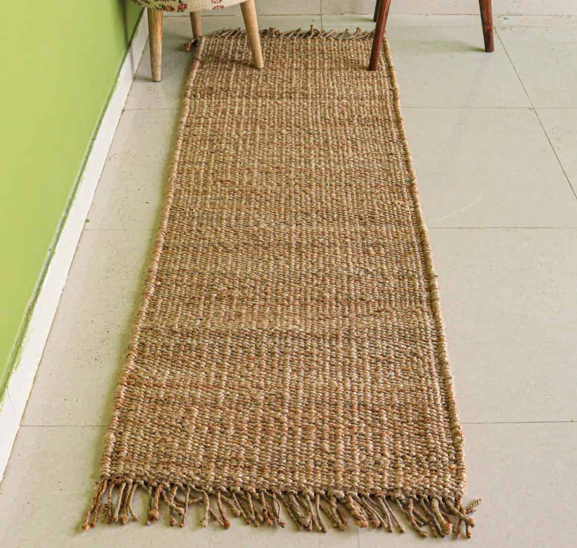 Custom Size Indian Hand Woven Natural Jute Hemp Runner Rug with Fringes Vintage Hemp Jute Dhurrie  - Image 1