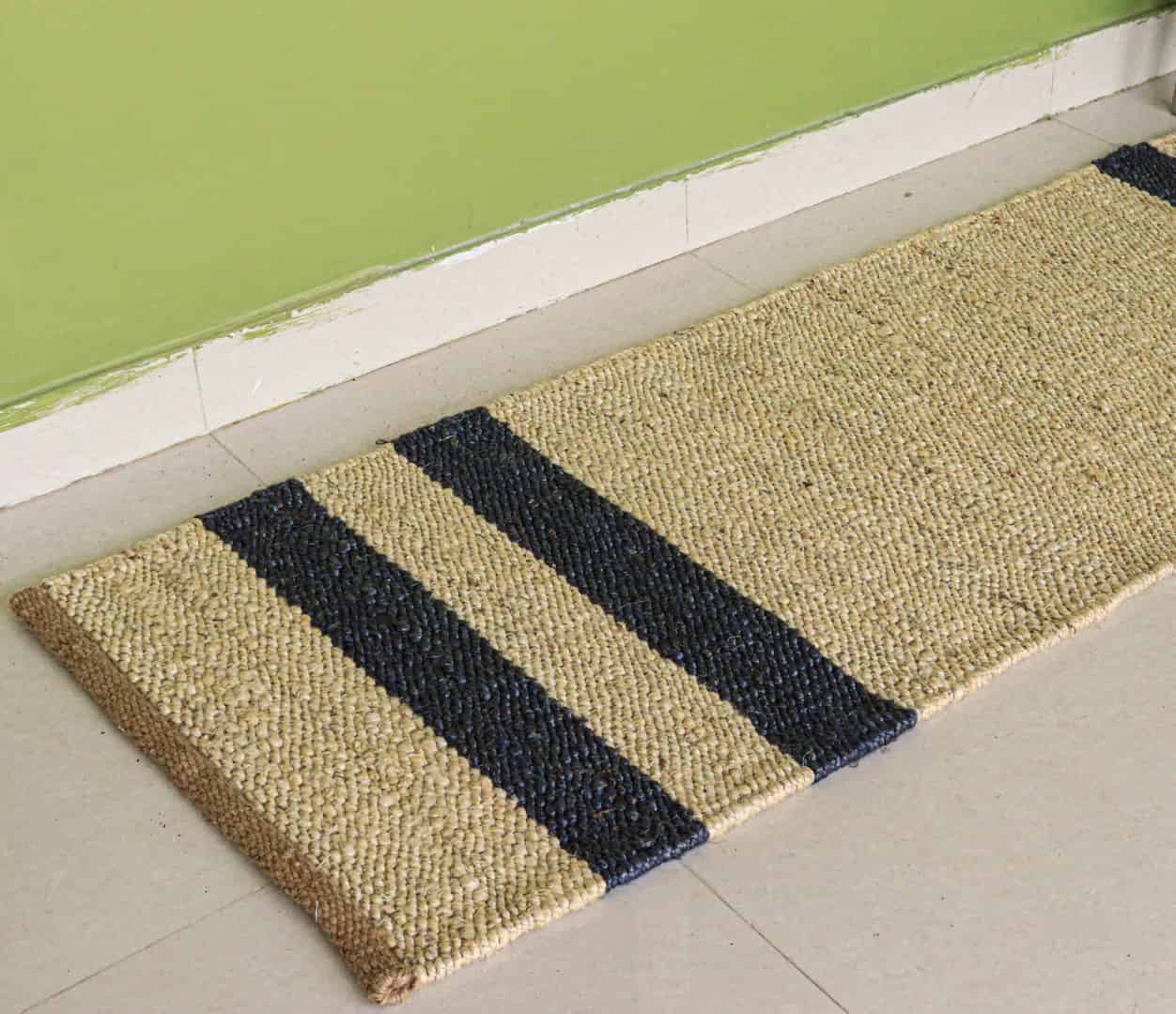 Indian Handwoven Off White with Navy Blue Stripes Jute Hemp Stair Runner Rug Vintage large Runner Dhurrie Rug  - Image 3