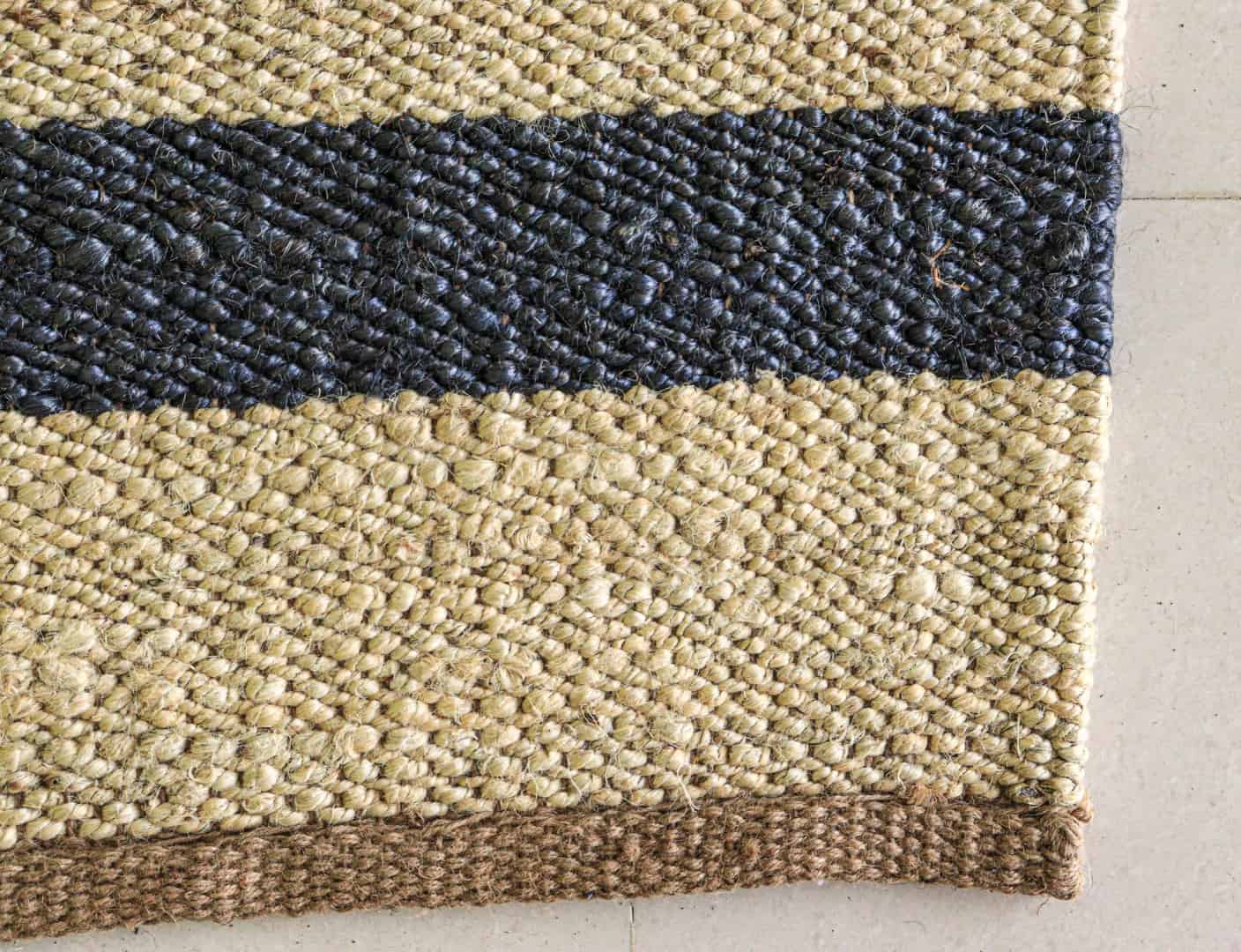 Indian Handwoven Off White with Navy Blue Stripes Jute Hemp Stair Runner Rug Vintage large Runner Dhurrie Rug  - Image 5