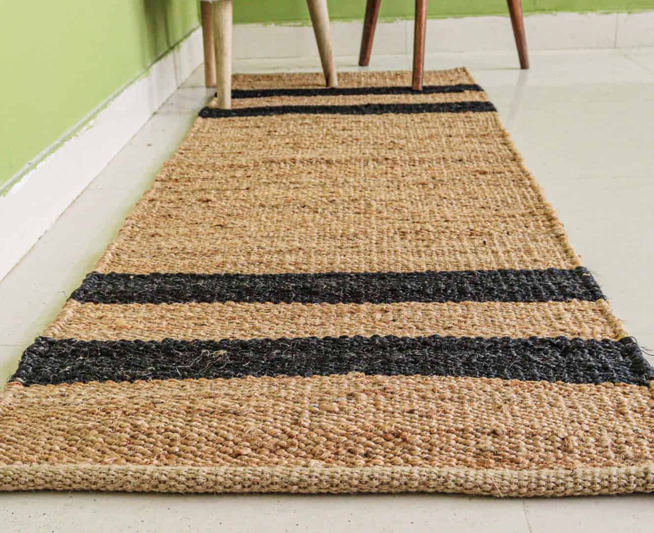 Beige Hemp Runner Jute Rug with Black Stripes Line Hand Loomed Bohemian Jute Hemp Runner Rug for Home Decor Vintage Hemp Jute Rug - Image 4