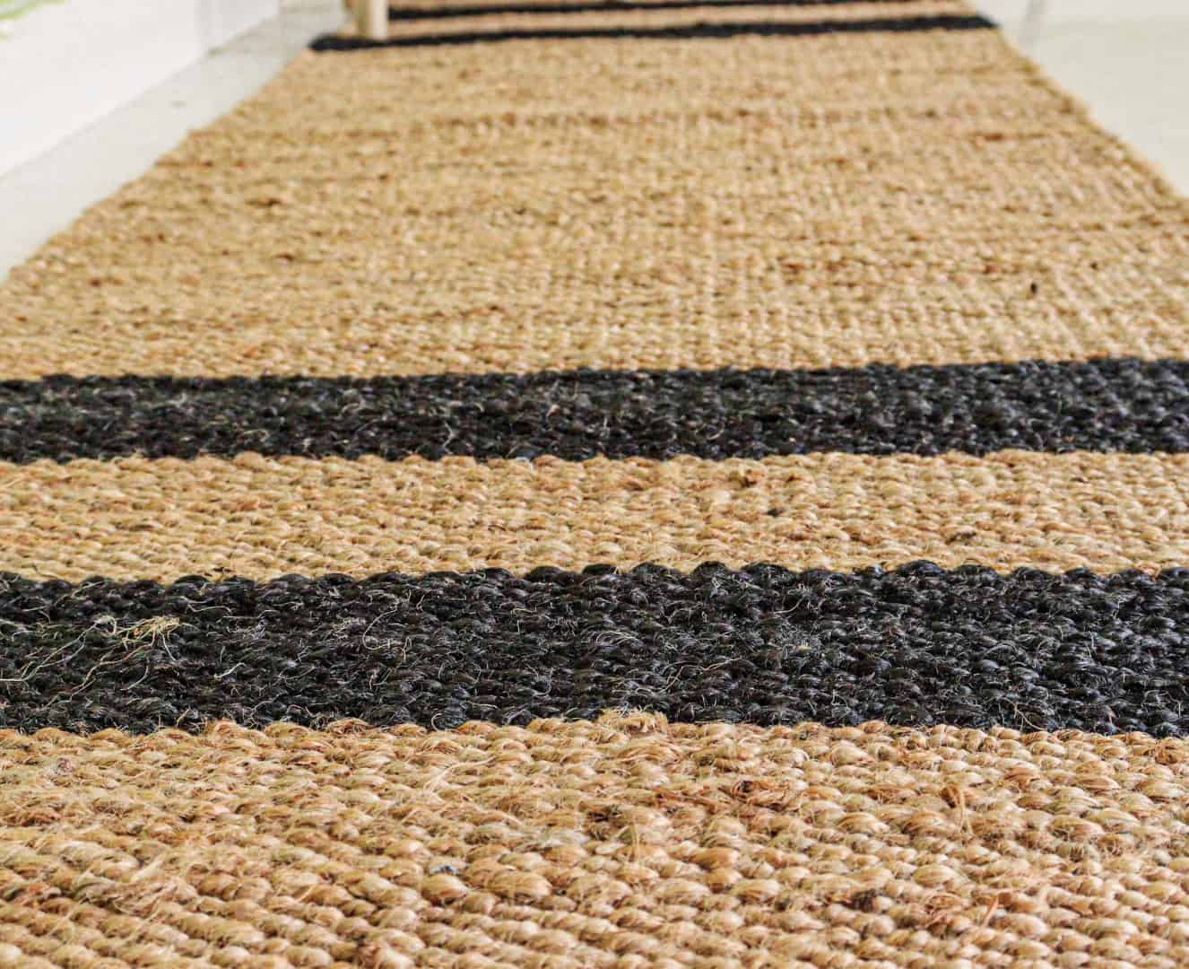 Beige Hemp Runner Jute Rug with Black Stripes Line Hand Loomed Bohemian Jute Hemp Runner Rug for Home Decor Vintage Hemp Jute Rug - Image 5