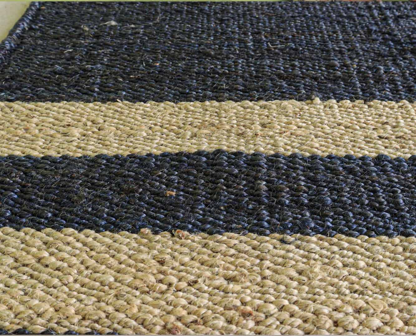 Handwoven Navy Blue Jute Hemp Stair Runner Rug with Off White Stripes Line Decor Rug Vintage Jute Hemp Runner Rug Hallway Decor Rug  - Image 4